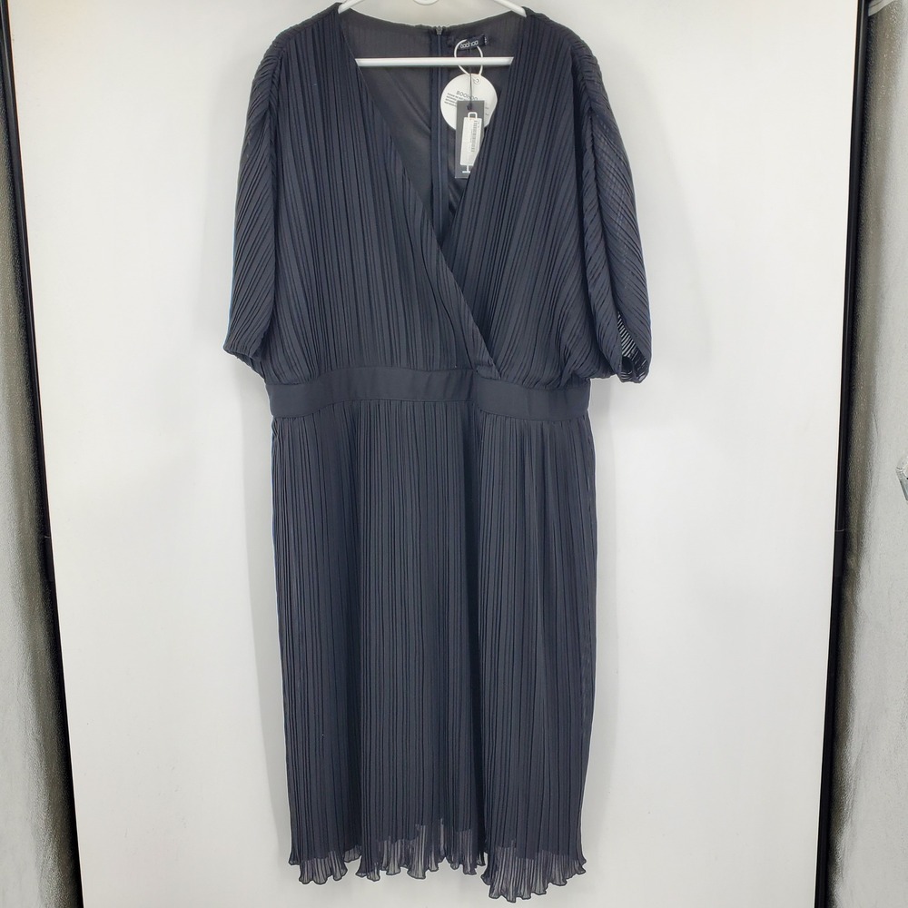 NWT‎ Boohoo Plus Occasion Pleated Wrap Midi Dress Black US 24 Minimalist Evening